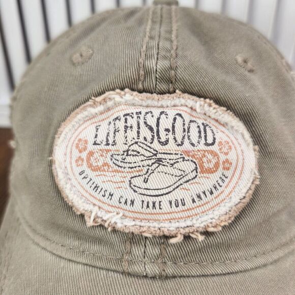 Life is Good Distressed Strapback Hat Cap Gray 'Optimism Can Take You Anywhere' - Picture 3 of 10